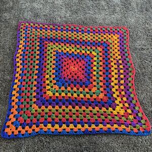 Handmade Granny Square Throw Blanket Rainbow